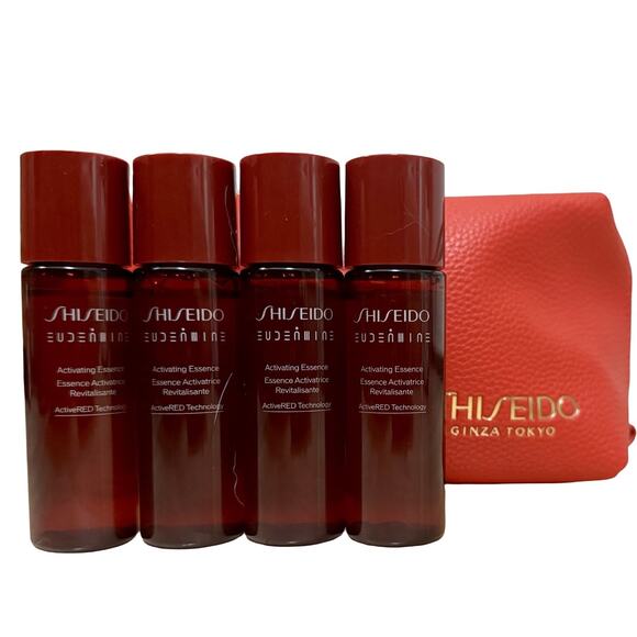Shiseido Eudermine Activating Essence 30ml x4 + Red Cosmetic Bag Set - Picture 1 of 2